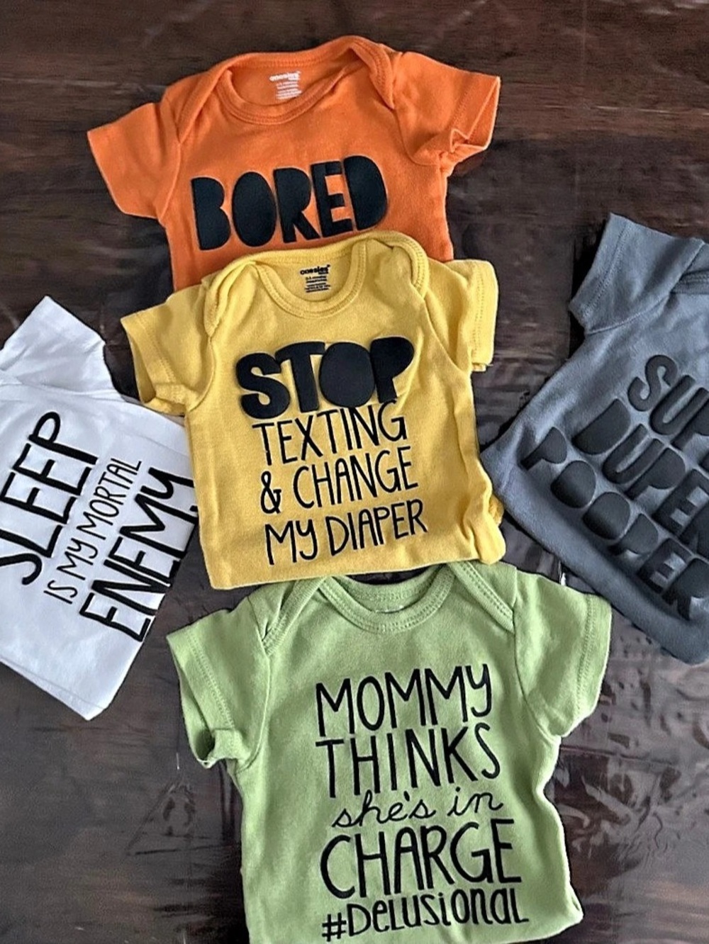 Onesies Brand Short Sleeve Bodysuits Funny Sayings (Lot of 5)